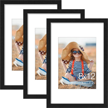 8x12 Picture Frame Set of 3 for Wall & Tabletop Display, Black