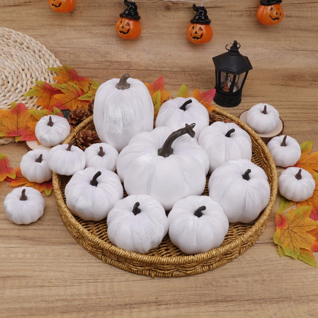 16 Pcs Artificial Velvet Pumpkin Decor Fall Thanksgiving Pumpkins