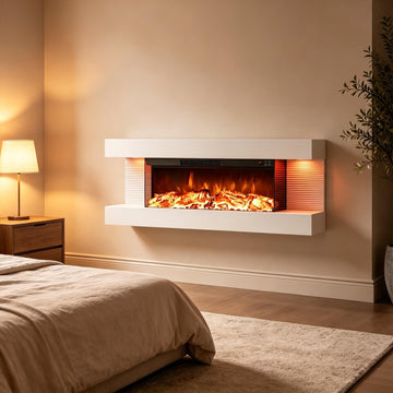 3 Sided Wall Mount Electric Fireplace w/ 40" Floating Mantel, White