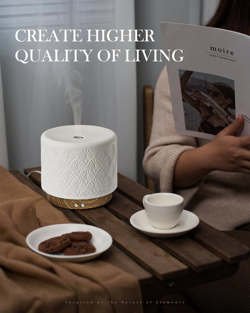 Essential Oil Diffuser - 280ml Ceramic Diffuser for Large Room & Commercial Use, 2.4MHz Aromatherapy Diffuser with