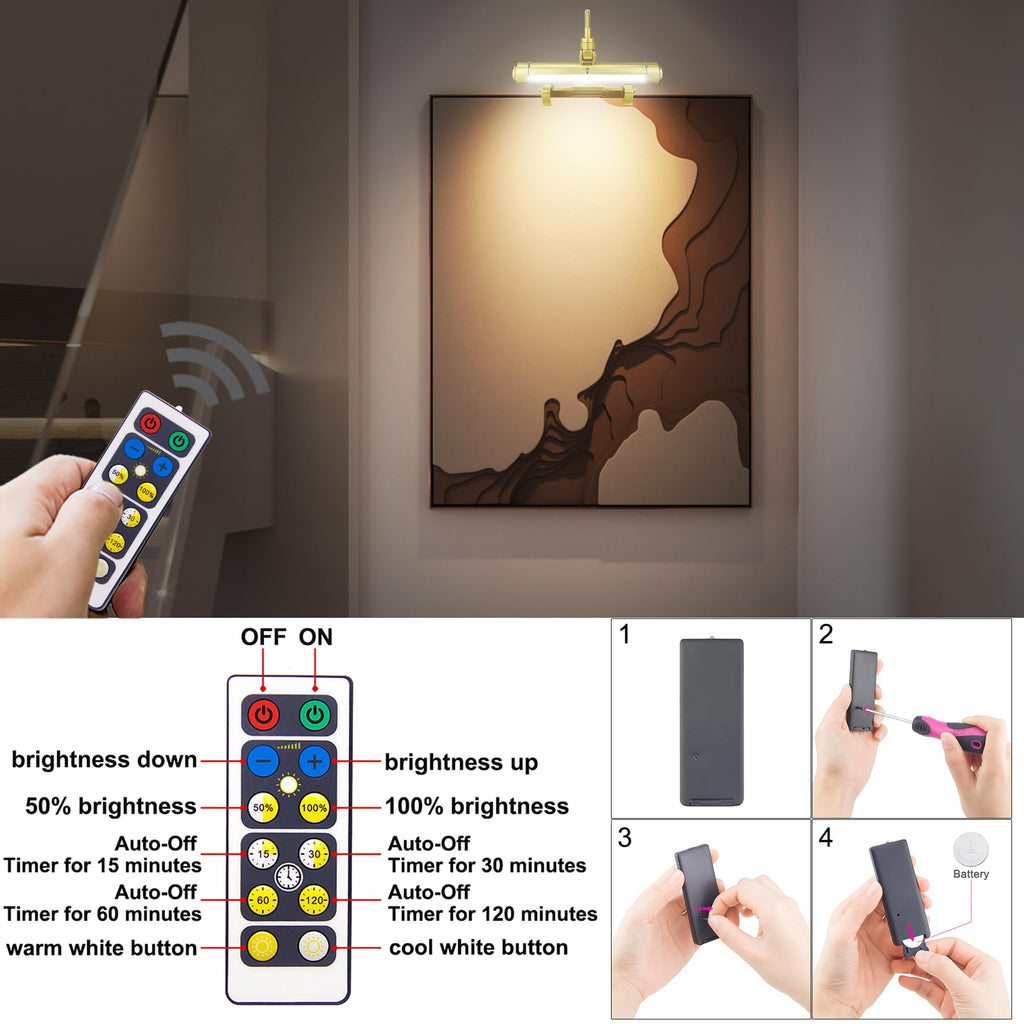Painting Lights Cordless, Dartboard Light with Remote, Rechargeable Picture Light, Picture Frame Lights with 3 Modes
