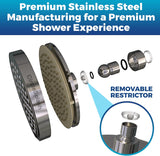 High Pressure Shower Head - Anti-Clogging Silicone Nozzles - 2.5 GPM Removable Restrictor