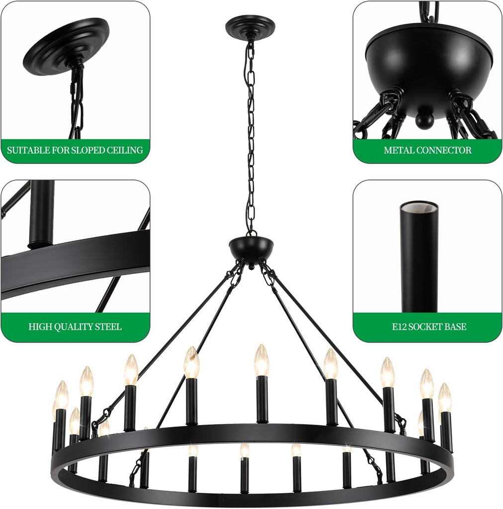 Inspired Camino Style Chandelier - Wagon Wheel Chandeliers 40Ò 20-Light, Black Modern Farmhouse Chandelier with Adjustable Height, Hanging Island Light Fixture for Dining Living Ceiling Room Outdoor A105-B0CGZQTMNP