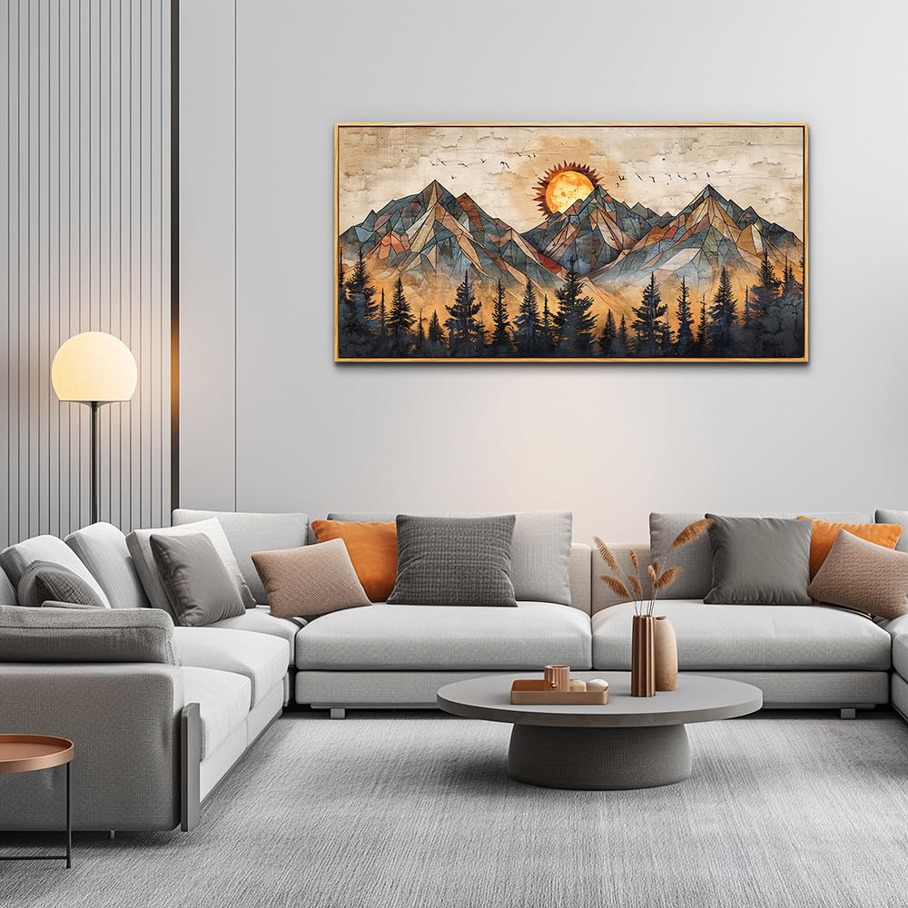 Wood Framed Wall Art Canvas Decor Office Decorations Abstract Boho Wall Paintings Mountain Landscape Wall Pictures