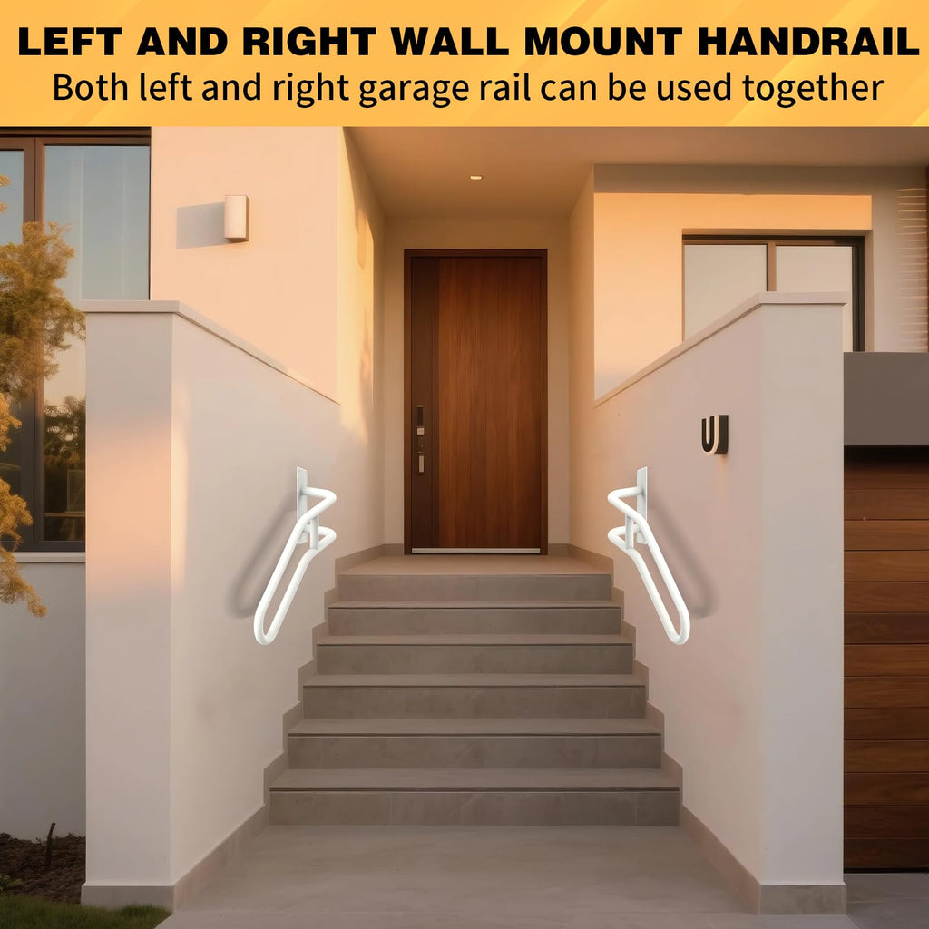 Left Side Wall Mounted handrail, Door Stair Railing for 1-3 Steps, White