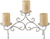 Rustic Fireplace Candelabra Candle Holder, 3 Arm Metal Pillar Candle Holders, Shabby Chic White Candle Holder for
