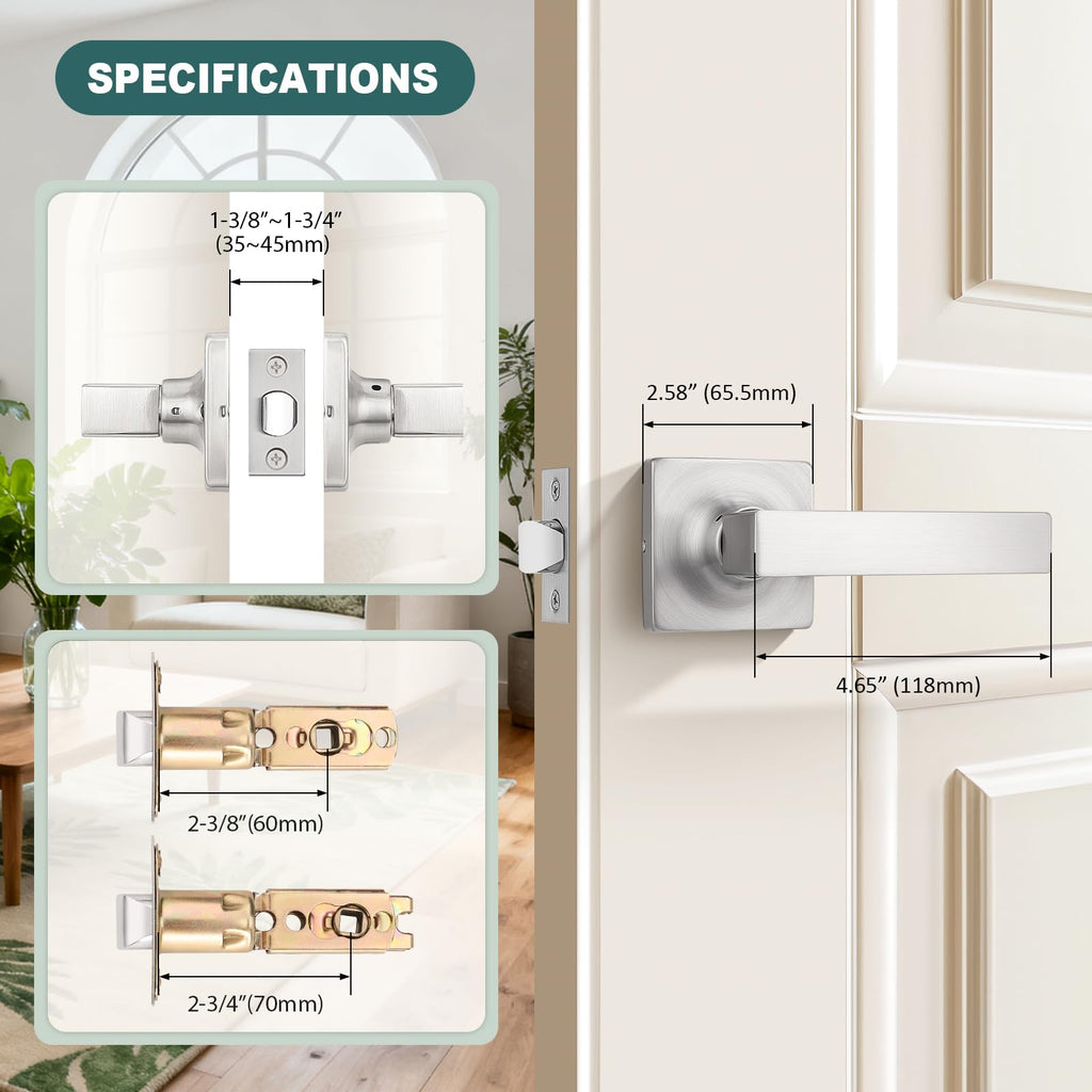5 Pack Brushed Nickel Passage Door Levers Interior Door Handles Square Closet Door Lock Keyless Straight Lever Door