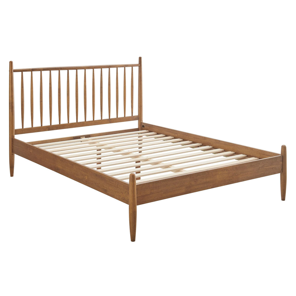 Zane Queen Size Spindle Bed in Walnut - Solid Wood Platform Bed Frame with Headboard, No Box Spring Needed