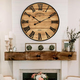 24 Inch Farmhouse Wall Clock - Antique Rustic Wood Finish, Silent Battery-Operated Timepiece with Stylish Decor