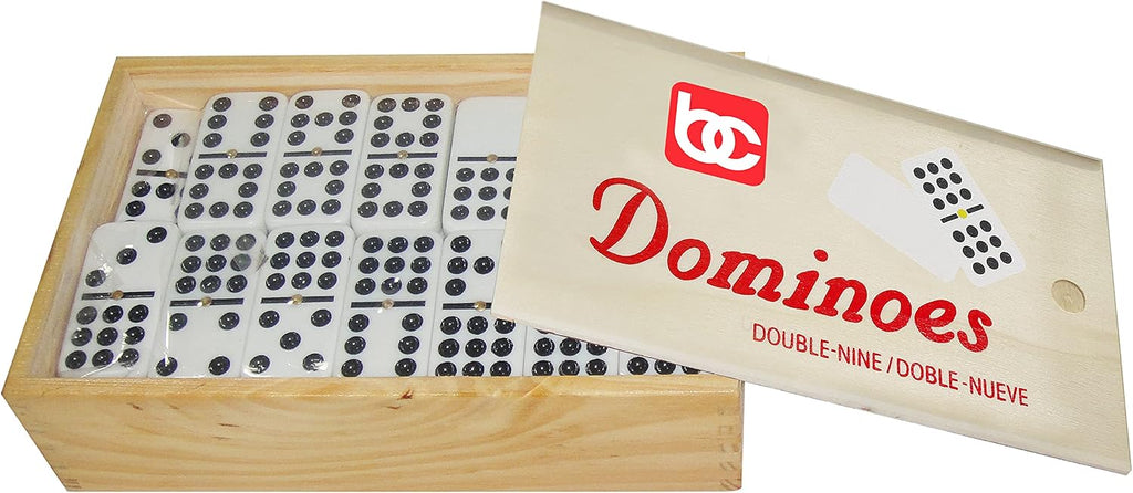 Hand Crafted Double 9 Dominoes Set with Wooden Storage Box - 55 Piece Set - Dominoes Feature Brass Spinners