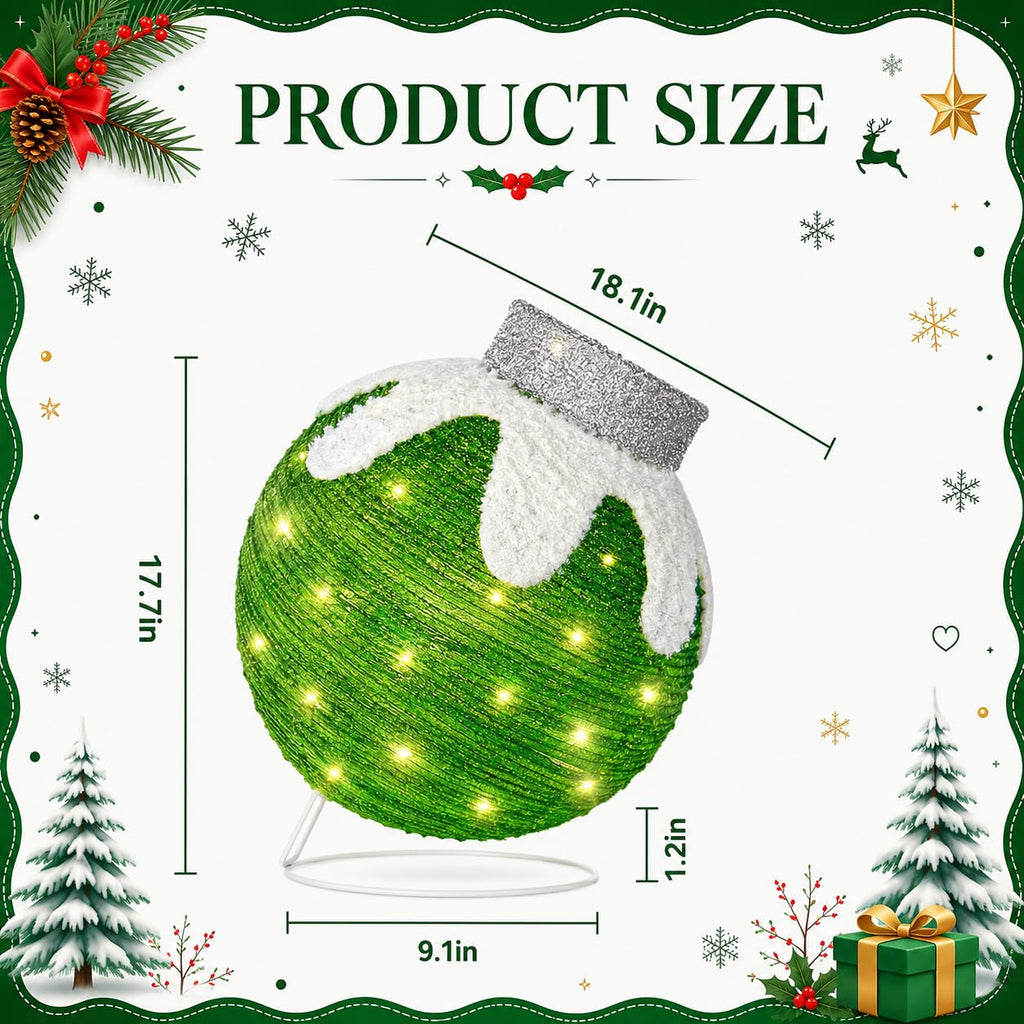 Outdoor Christmas Ornaments, Lighted Pop-Up Holiday Ball Decoration with 80 LED Lights, 8 Light Functions, Lighted