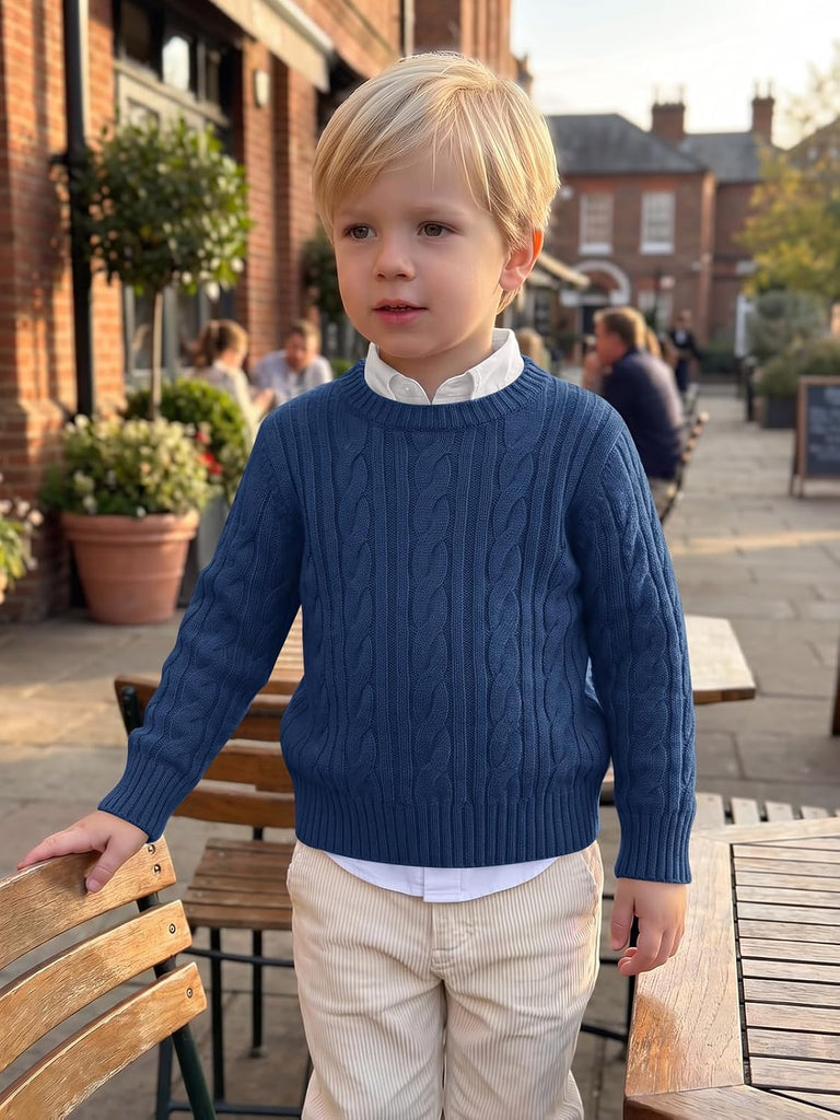 Toddler Baby Boy Cable Knit Crewneck Sweaters Warm Kids Tops