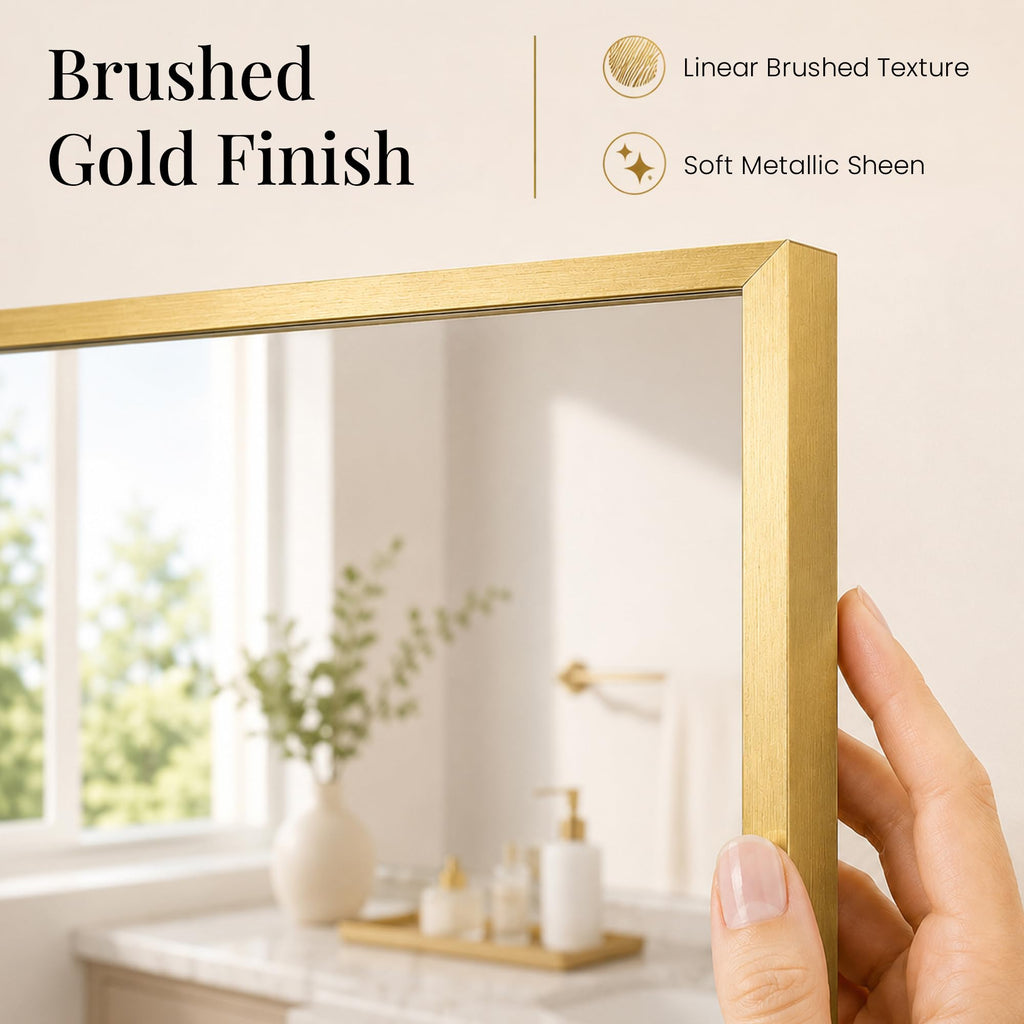 30x30 Inch Brushed Gold Square Bathroom Vanity Mirror
