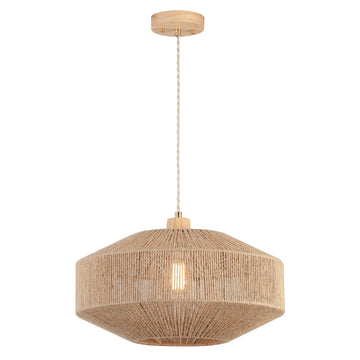 Coastal Large Woven Pendant Light Fixture 17.8 inch One-Light Adjustable Natural Hemp Rope Cage Pendant Lighting
