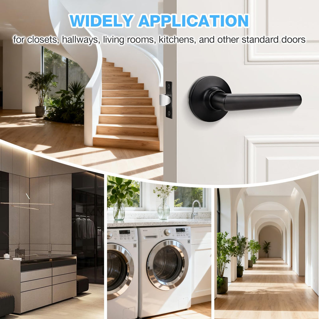 5 Pack Black Passage Door Handle, Matte Black Door Handles Interior, Heavy Duty Black Door Levers, Closet Door