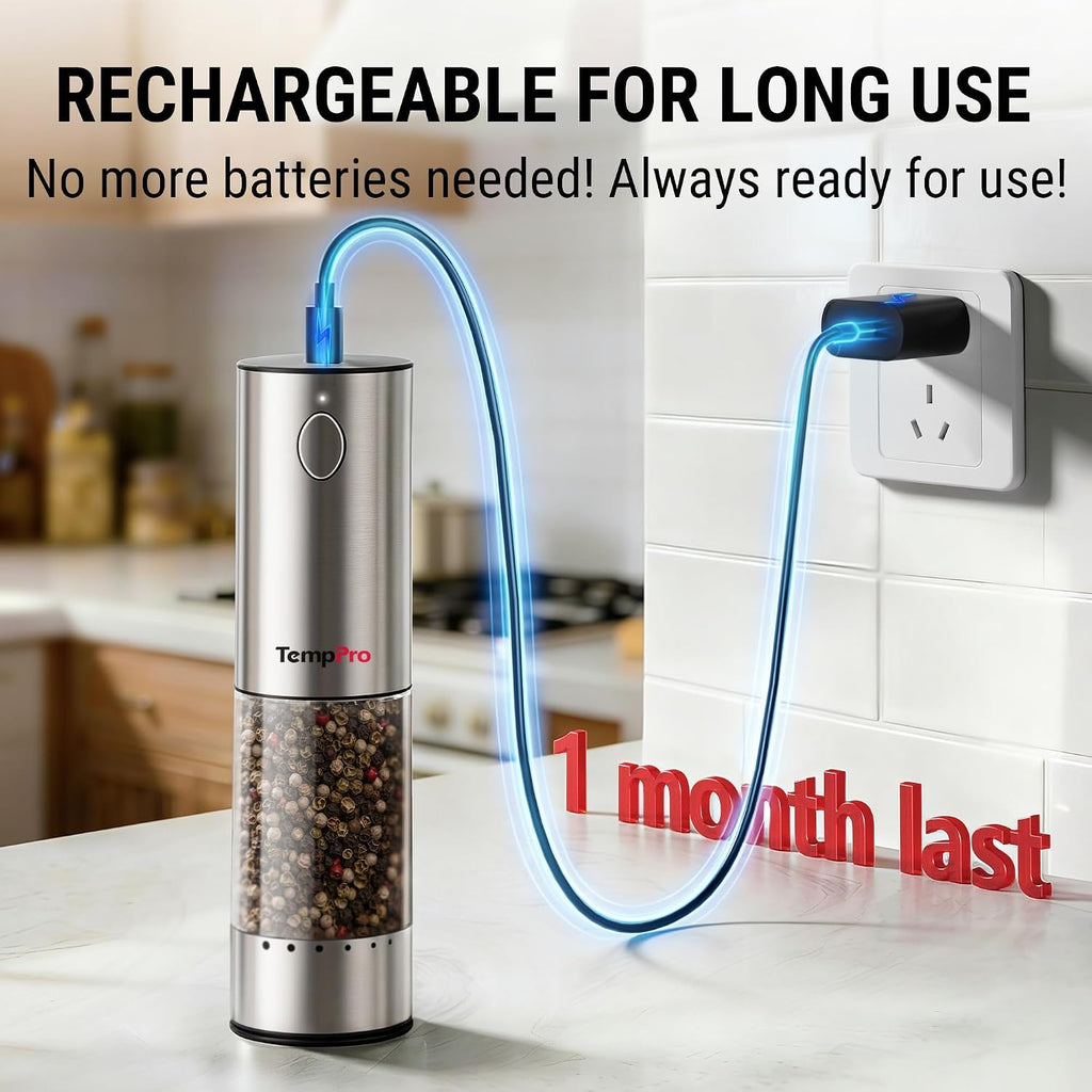 Rechargeable Electric Salt and Pepper Mill Set with Large Capacity - Set of 2