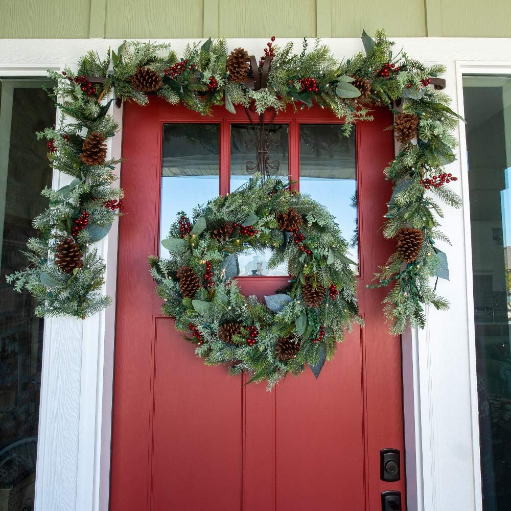 30 Inch Pre-Lit Artificial Christmas Wreath, Winter Frost Collection