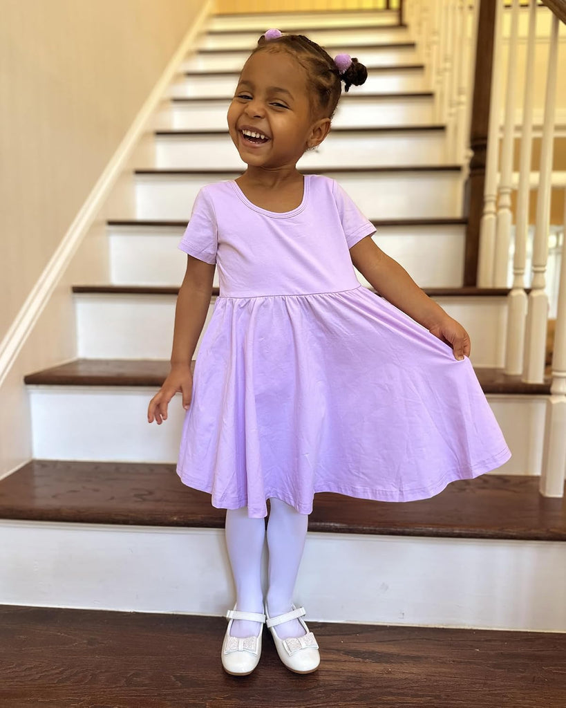 Girls Cotton Short Sleeve Twirl Skater Dress