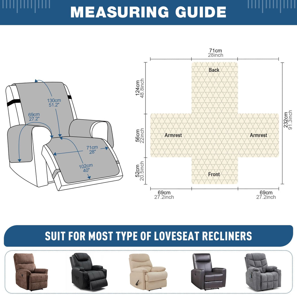100% Waterproof Recliner Chair Covers, Non Slip Recliner Covers that Stay in Place, One-Piece Washable Reclining