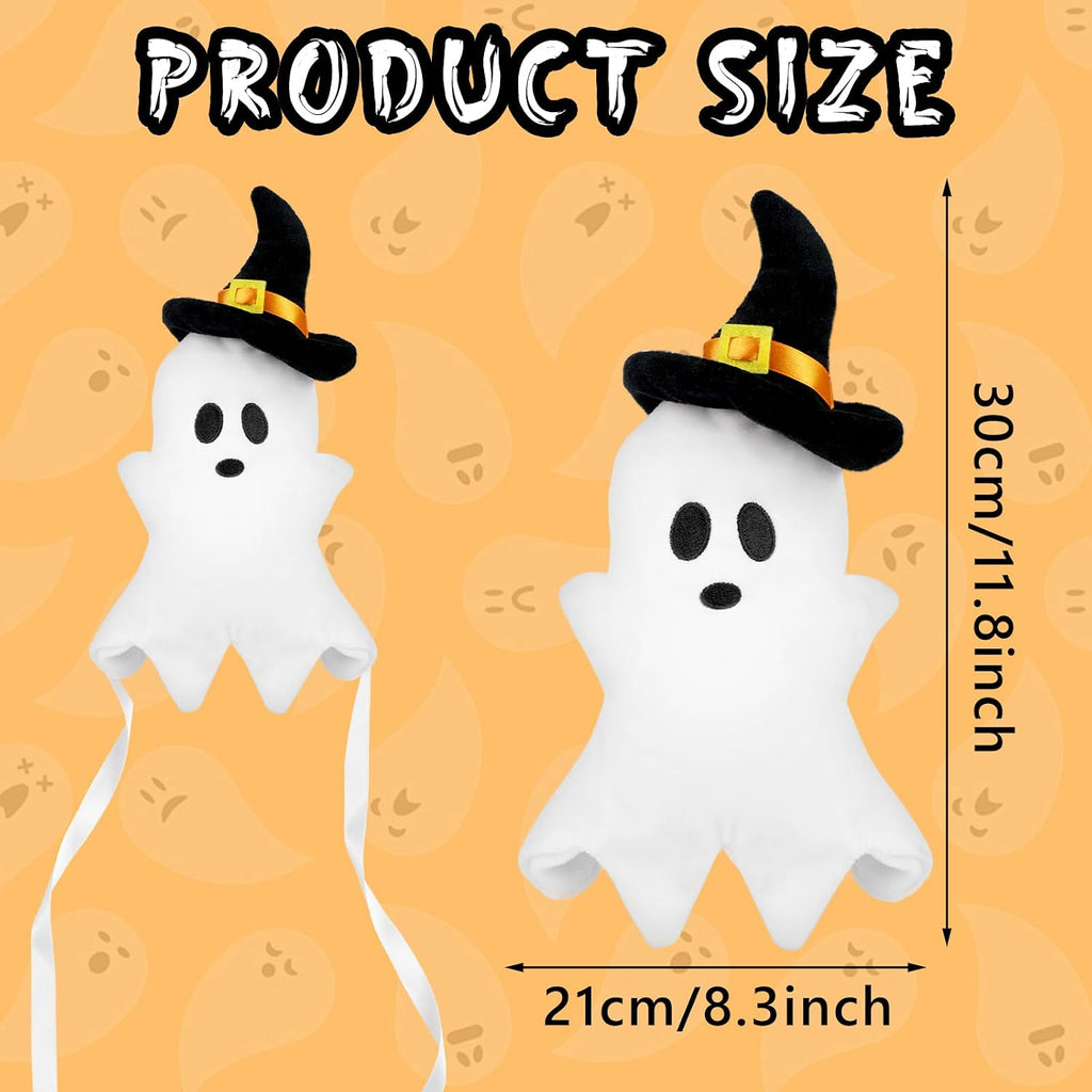 11.8'' White Ghost Plush Halloween Tree Topper with Witch Hat