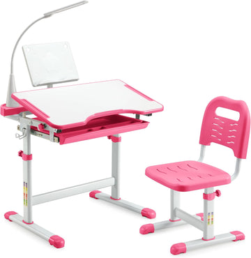 Kids Desk and Chair Set with LED Light, Height-Adjustable for Age 7+