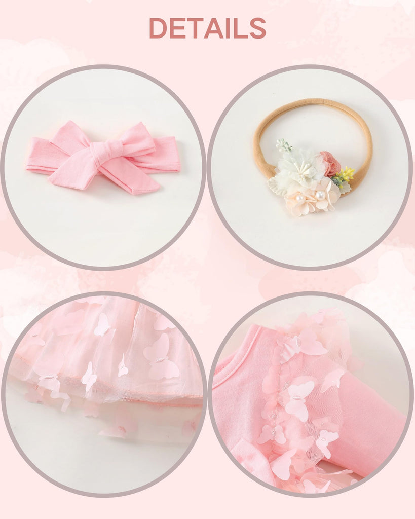 Baby Girl Tulle Tutu Dress Pink Butterfly Fall Winter 1st Birthday Outfits for Baby Girl Shower Gifts Boho Fairy