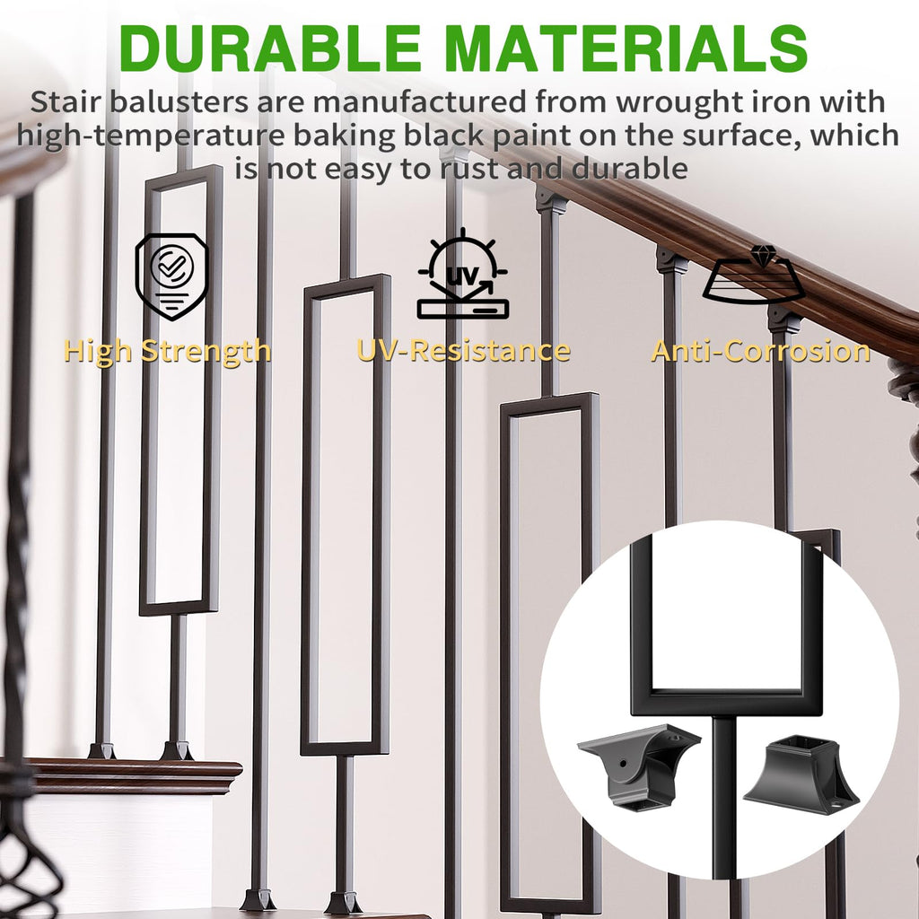 Staircase Balusters, 12-Pack Hollow Stair Spindles 40" Rectangular Frame with Straight 1/2" Iron Balusters for