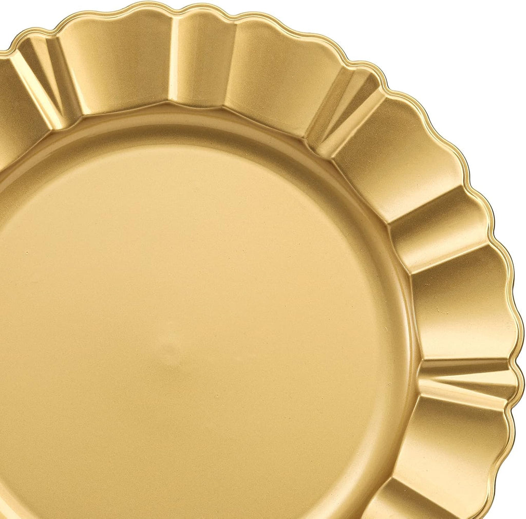 Gold Charger Plates, 13" Decorative Round Dinner Plate Chargers, Reusable Plastic Dinner Chargers with Fluted - Set of 12