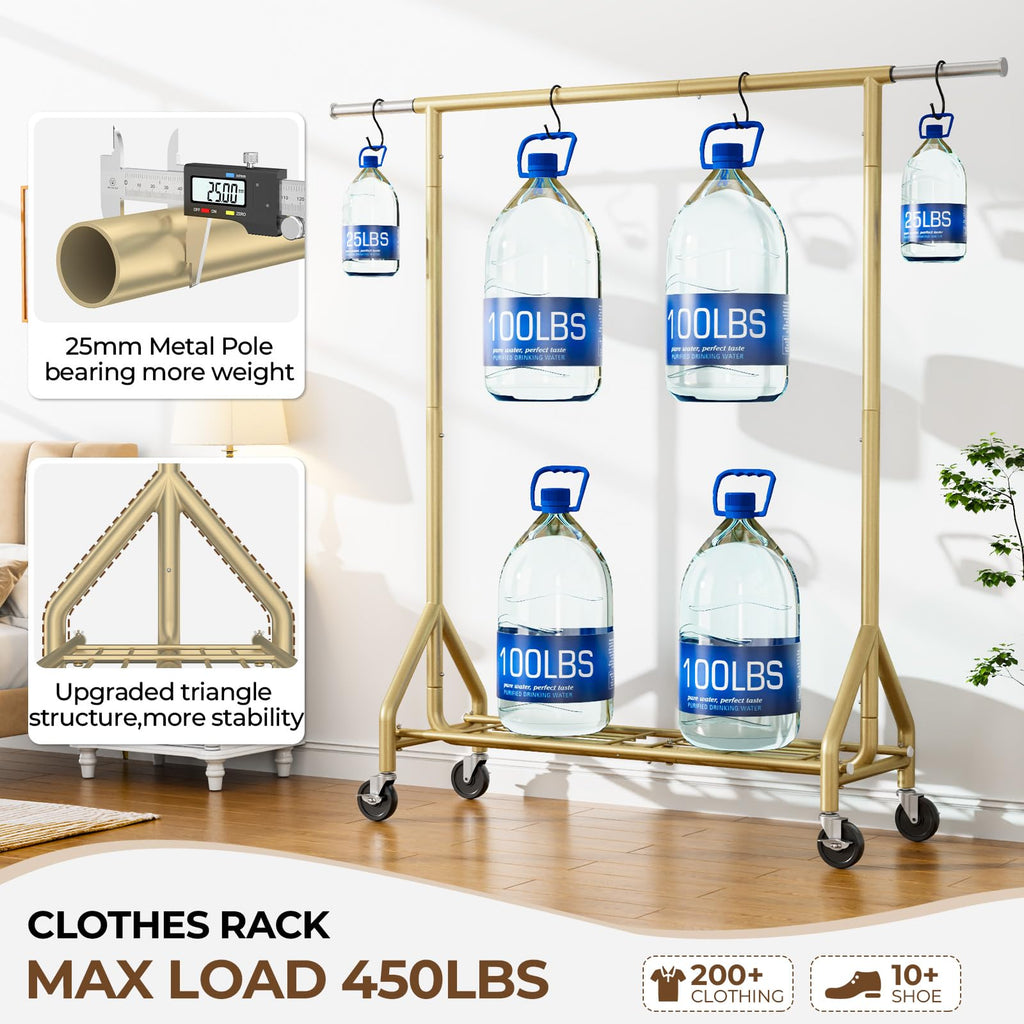 Heavy Duty Clothes Rack Load 450 LBS, Metal Garment Rack, Standing Rolling Clothing Rack for Hanging Clothes with