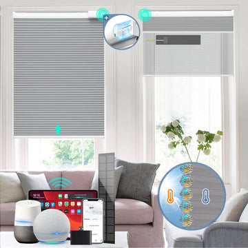 Motorized Cellular Shades with Remote Control,Grey, | 100%Blackout, Electric Smart Blinds with Cordless,Free Solar