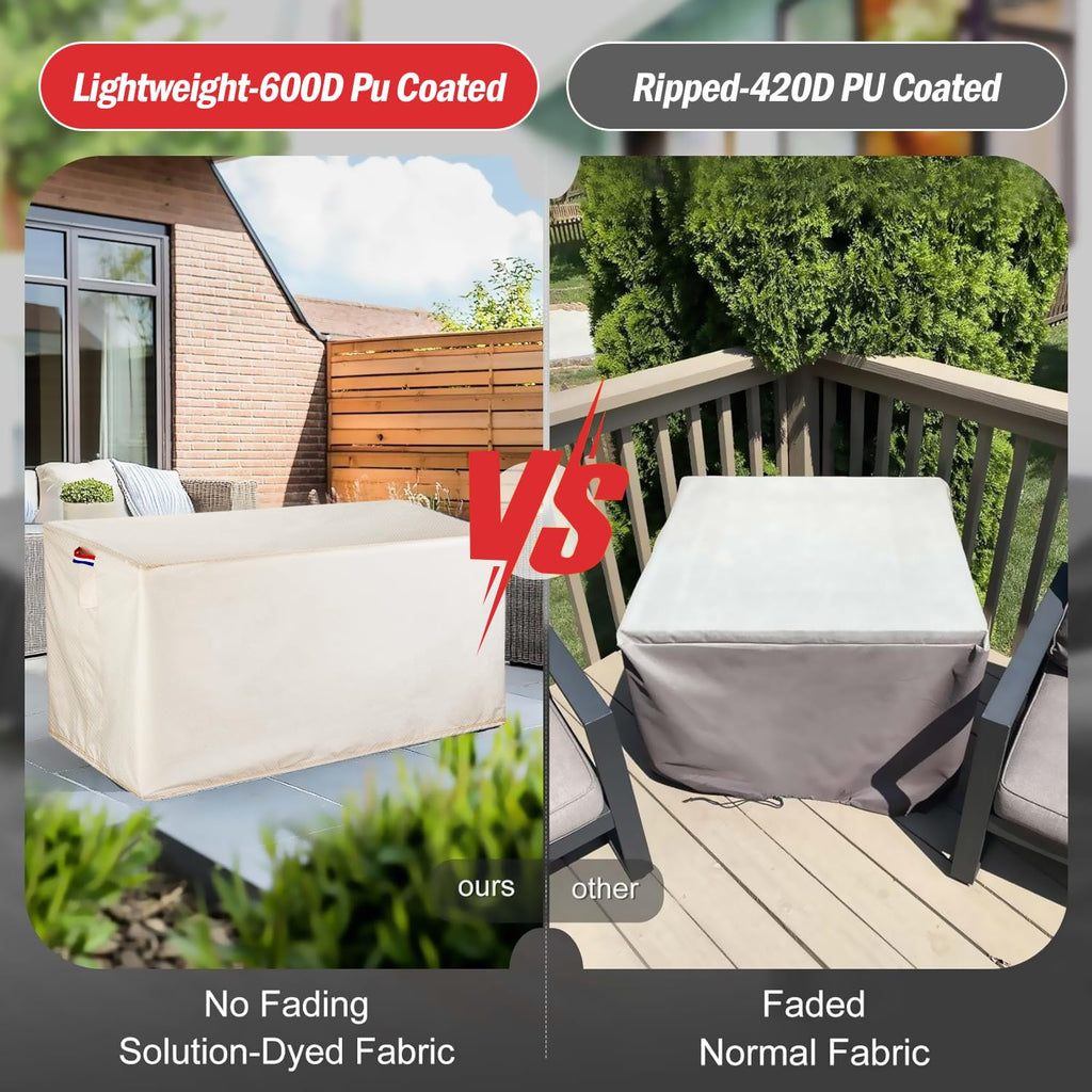 Fire Pit Cover Rectangular Waterproof 600D, 60 x 24 x 26 Inch Beige