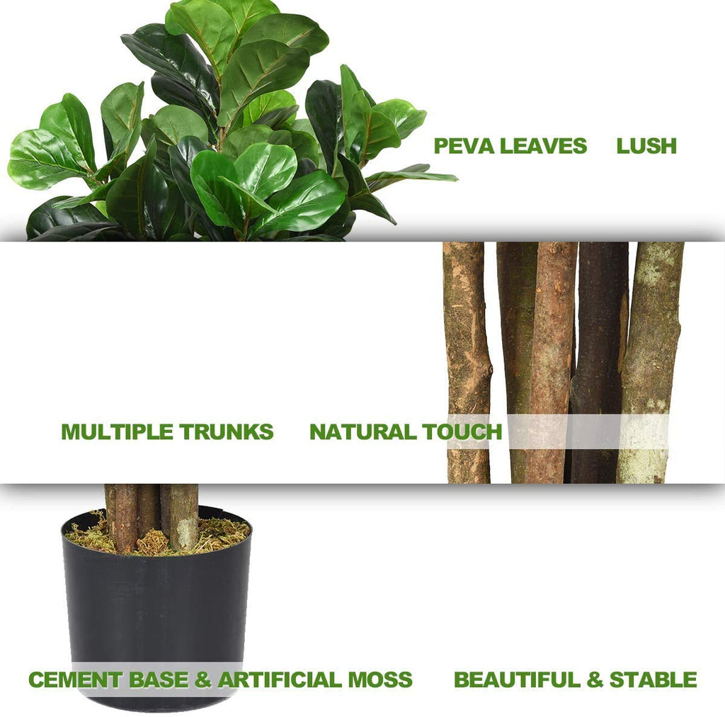 Fake Fiddle Fig Tree, 5FT Tall Artificial Tree Greenery Plants in Pots, Decorative Faux Trees for Indoor Home Office