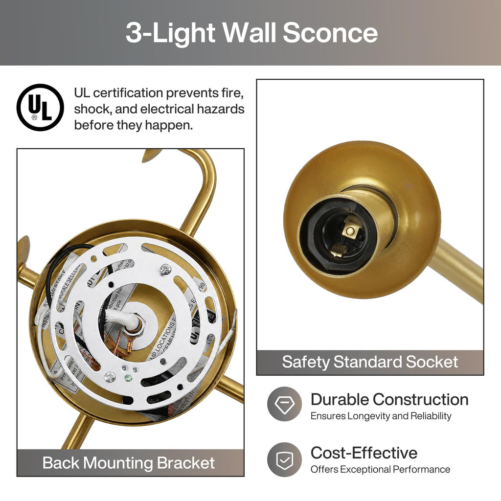 Gold Wall Sconce, Brass Candle Wall Light