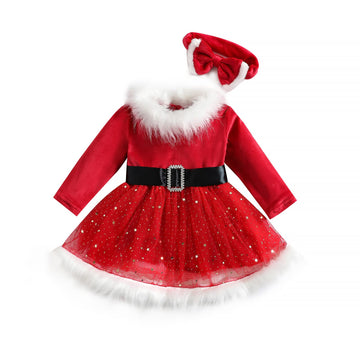 Baby Girl Christmas Dress Santa Claus Dress Princess Dress Cute Christmas Outfit (, Red Long Sleeve)