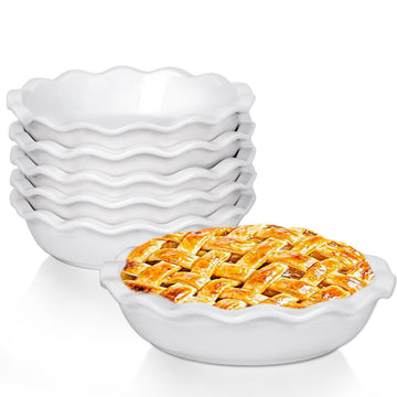Ceramic Mini Pie Pans, 6.5 Inch Individual Small Pie Pans, 12 Oz Pie Dish Ramekins for Baking Chicken Pot Pie