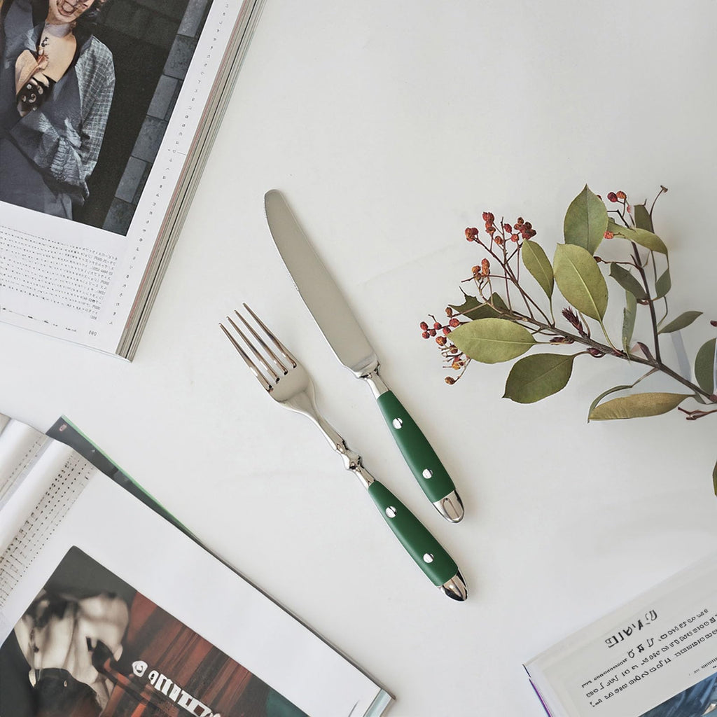 Silverware Set, Vintage Stainless Steel Flatware (Green)
