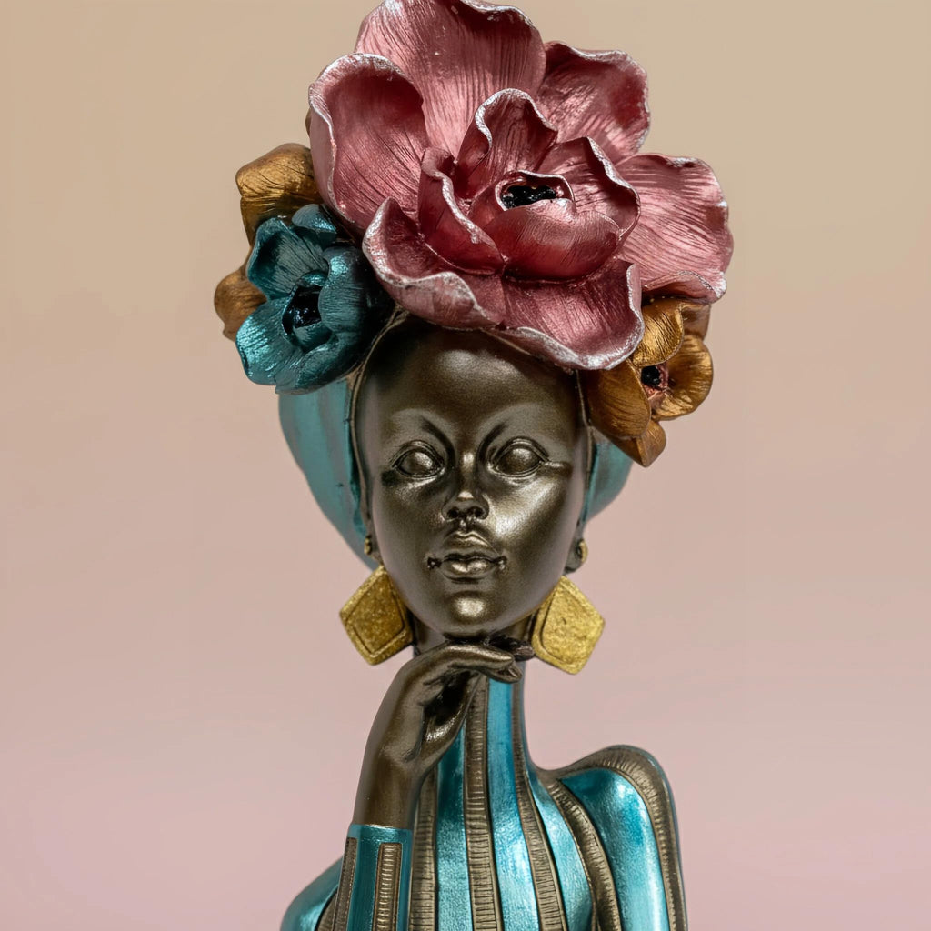 African Woman Bust Statue Colorful Sculpture, Artistic Figurine Home Decor, Decorative Statue for Coffee Table Living