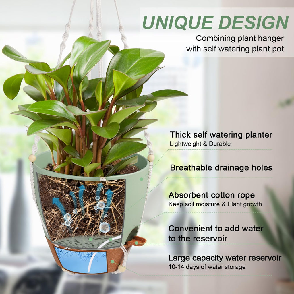 12 Inch Hanging Planters for Indoor Outdoor Plants, Self Watering Hanging Pot with Drainage Holes & Removable Tray