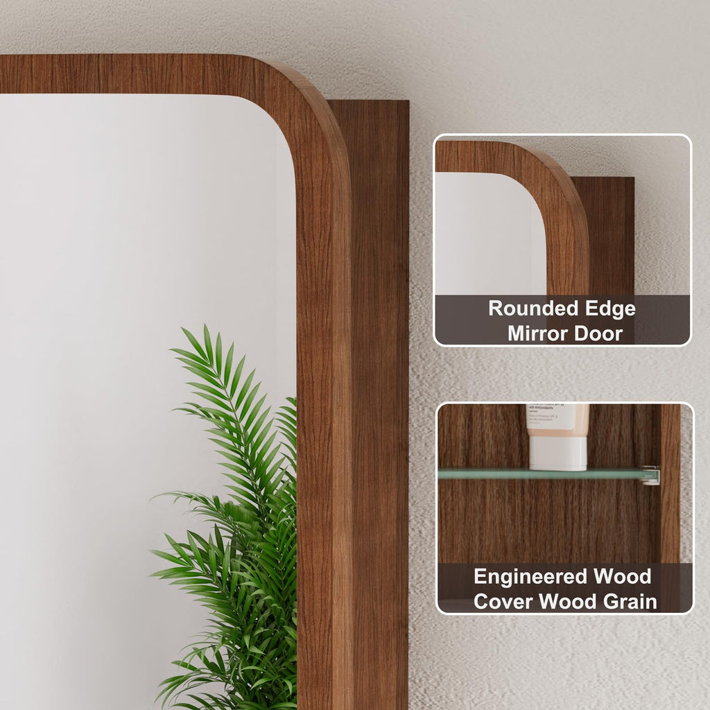 16x24 Inch Wood Medicine Cabinet with Mirror, Walnut