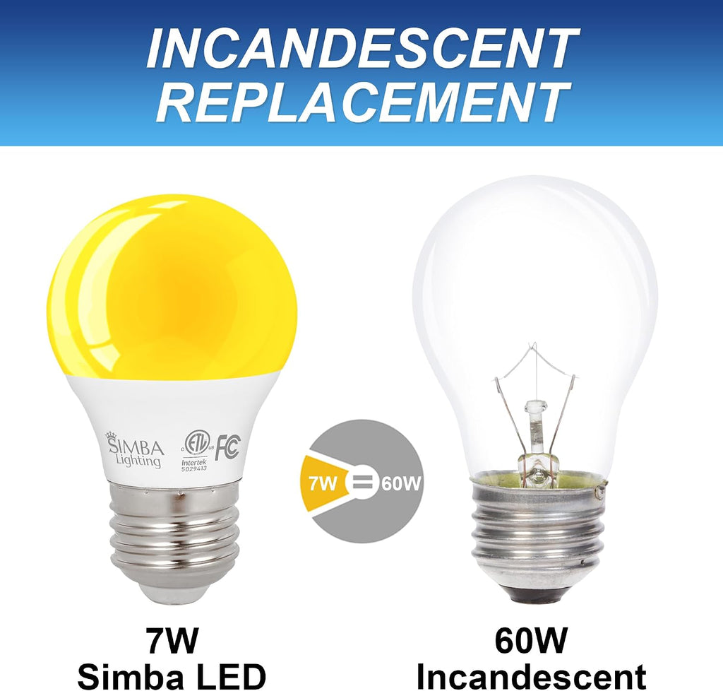 LED Bug Non-Attracting A15 Yellow Bulb ETL Listed 7W, 4 Pack