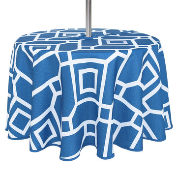 Moroccan Round Outdoor Tablecloth with Umbrella Hole 60 Inch Blue