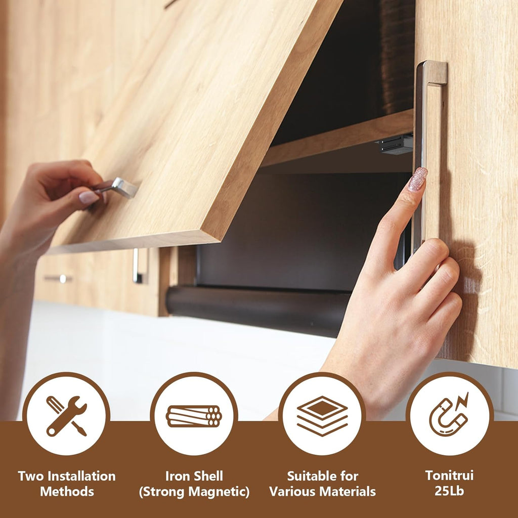 Cabinet Door Magnet, Flat Bottom Cabinet Magnetic Catch with Adhesive, Easy to Install,Only Takes 1 Minute,35lb
