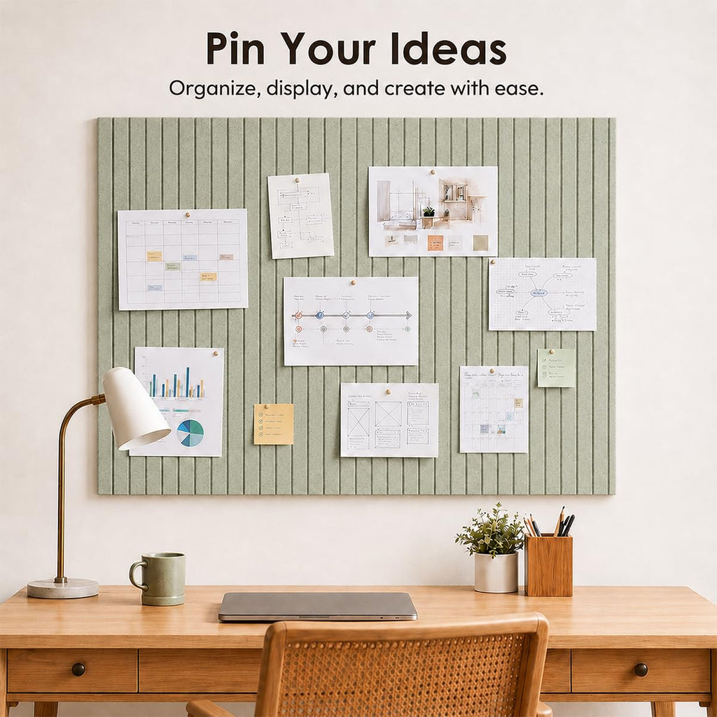 Ribbed Felt Bulletin Board Tiles, 12 Pack Sage Green Cork Board Alternative for Walls, Large Grooved Felt Wall Tiles
