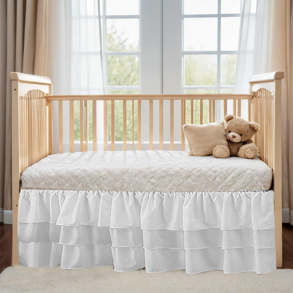 Ruffled Crib Skirt Baby Bed:Solid 3 Tiered Crib Baby Bedding Skirts,Crib Bed Skirt Dust Ruffle with Platform