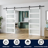 72 x 84 in (Double 36×84 Door) Glass Barn Door with 12FT Sliding Hardware Kit & Handle, Pre-Drilled 