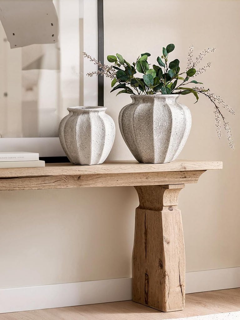 11.3" Ceramic Vase, Artisan Large White Ceramic Vase for Modern Farmhouse Home Decor, Substantial & Stable Flower