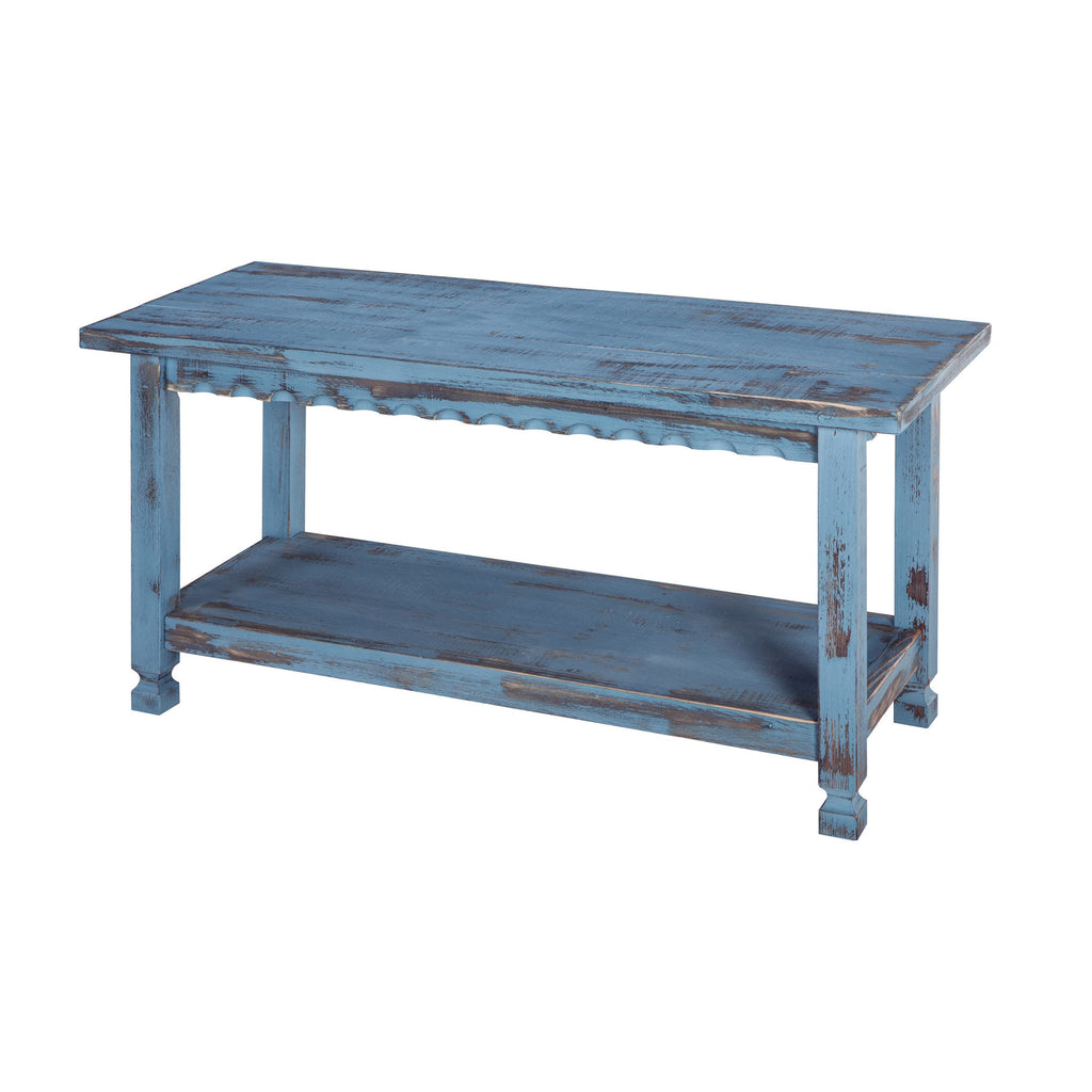 Country Cottage Entryway Bench with Shoe Storage, Blue Antique