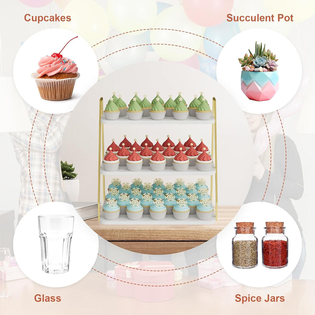 Cupcake Stand, 3-Tier Dessert Stand for 55 Cupcakes, Wood & Metal Tower Display Premium Holder Dessert Tree Tower