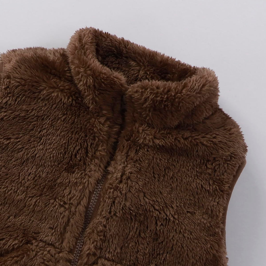 Girls Vest Toddler Boys Polar Fleece Vest Winter Zipper Sleeveless Vest Full-Zip Fall Winter Clothes Coat Brown 110