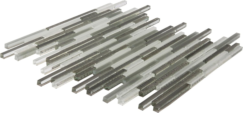 Linear Mosaic Glass Tile White & Grey 11.8x11.8 Polished 4.83 sq ft 5-Pack | Mesh-backed sheets. Kitchen backsplash